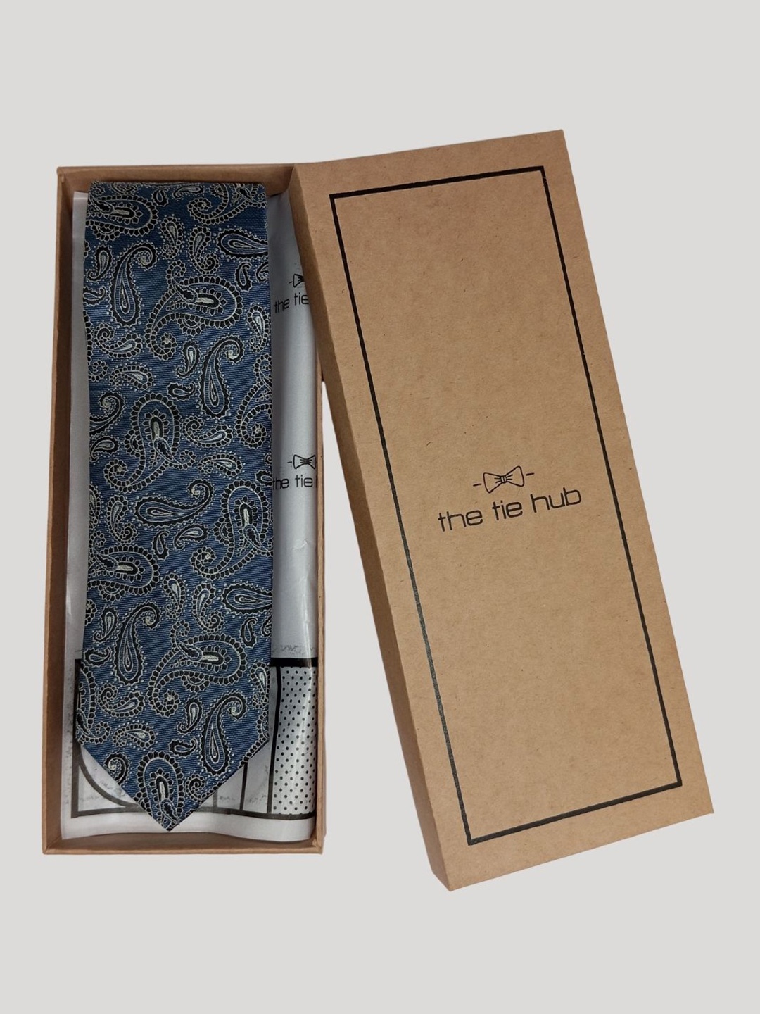 

The Tie Hub Men Paisley Woven Design Silk Broad Tie, Navy blue