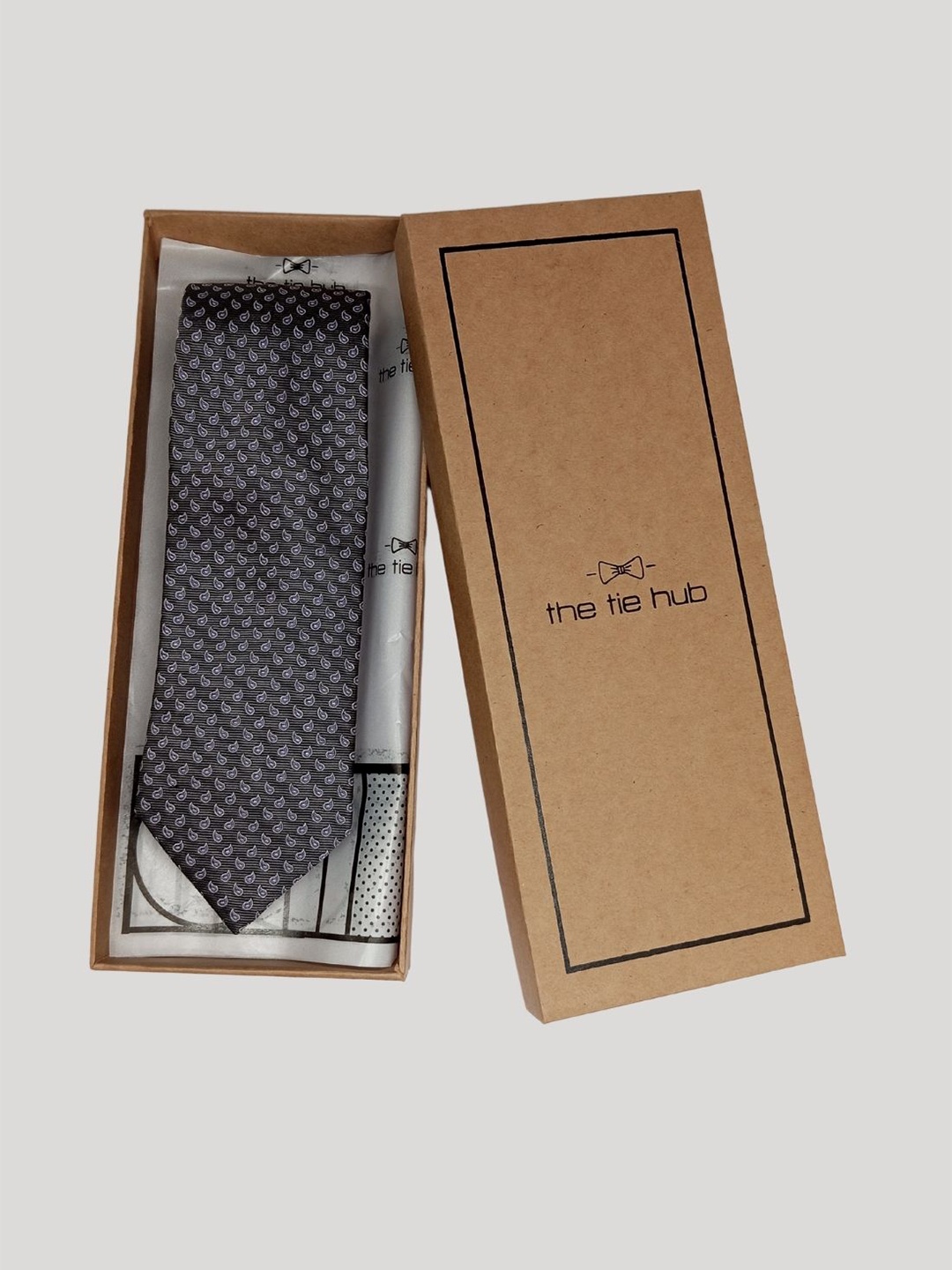 

The Tie Hub Men Paisley Woven Design Silk Broad Tie, Grey