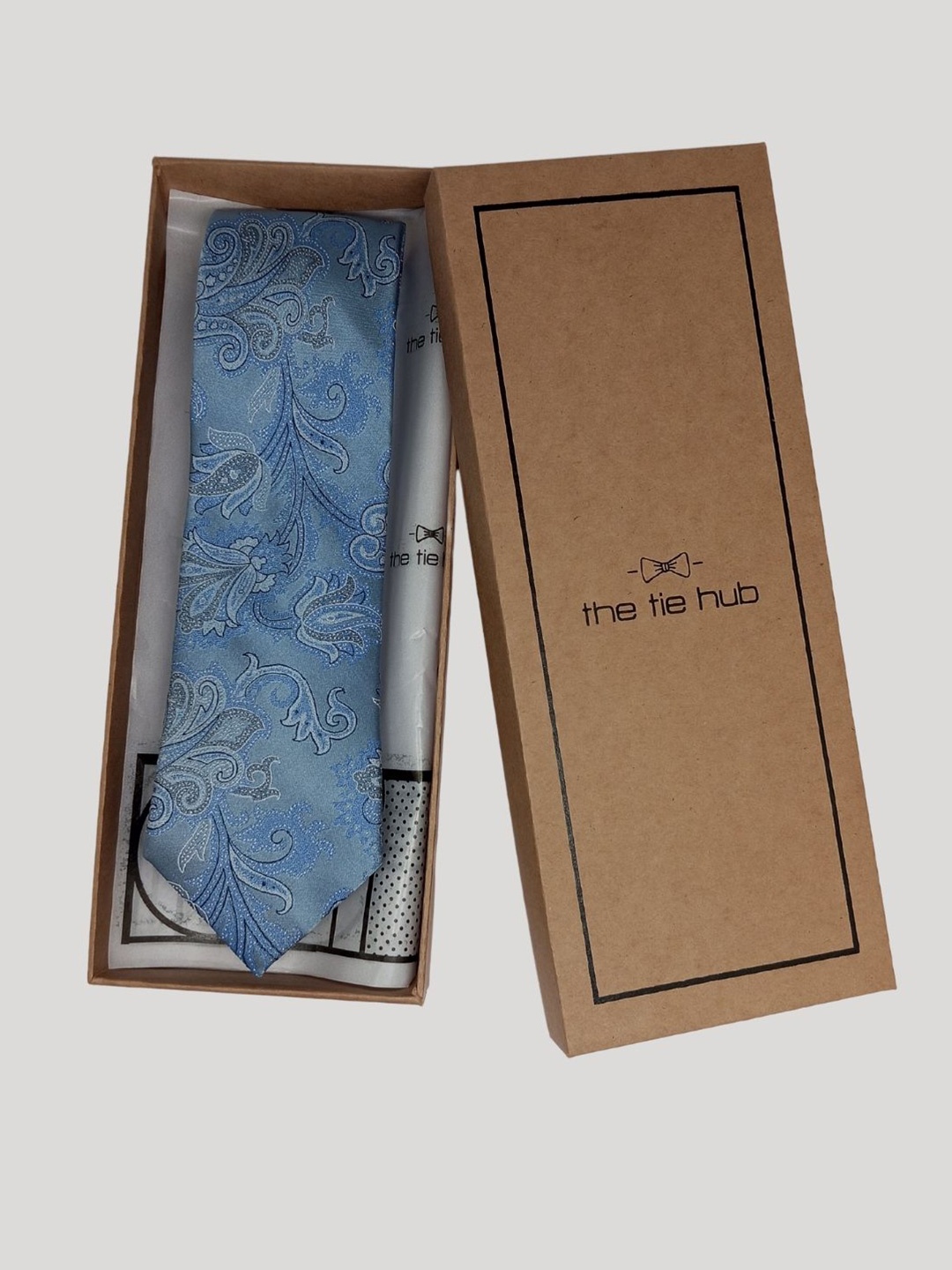 

The Tie Hub Men Classic Floral Woven Design Silk Broad Tie, Blue