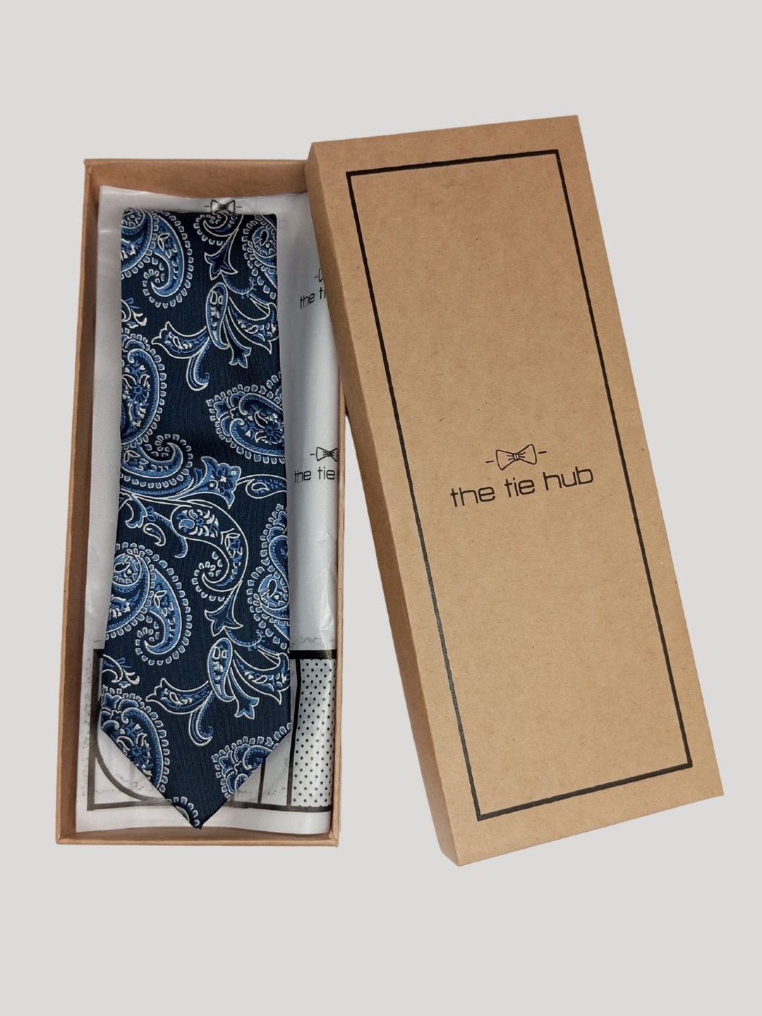 

The Tie Hub Men Classic Paisley Woven Design Silk Broad Tie, Blue