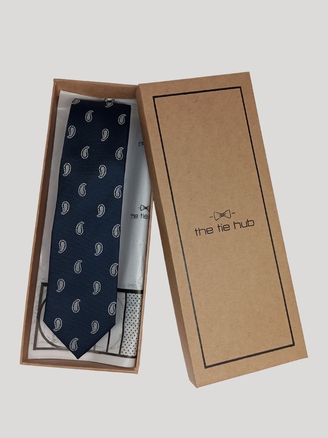 

The Tie Hub Men Paisley Woven Design Silk Broad Tie, Navy blue