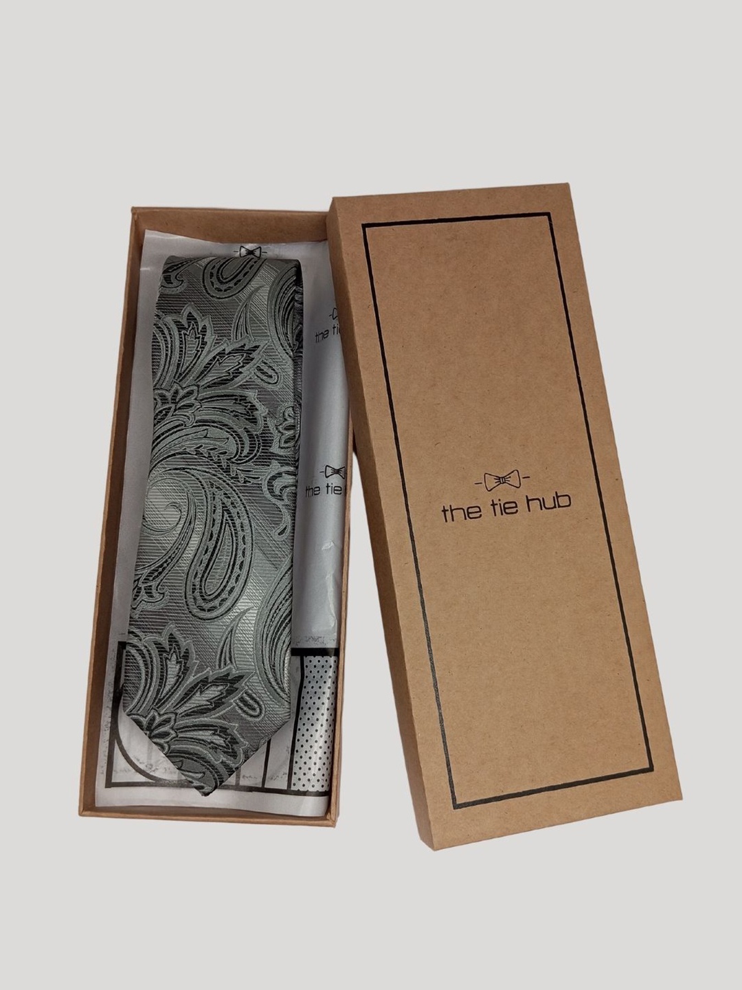 

The Tie Hub Men Woven Design Broad Tie, Grey