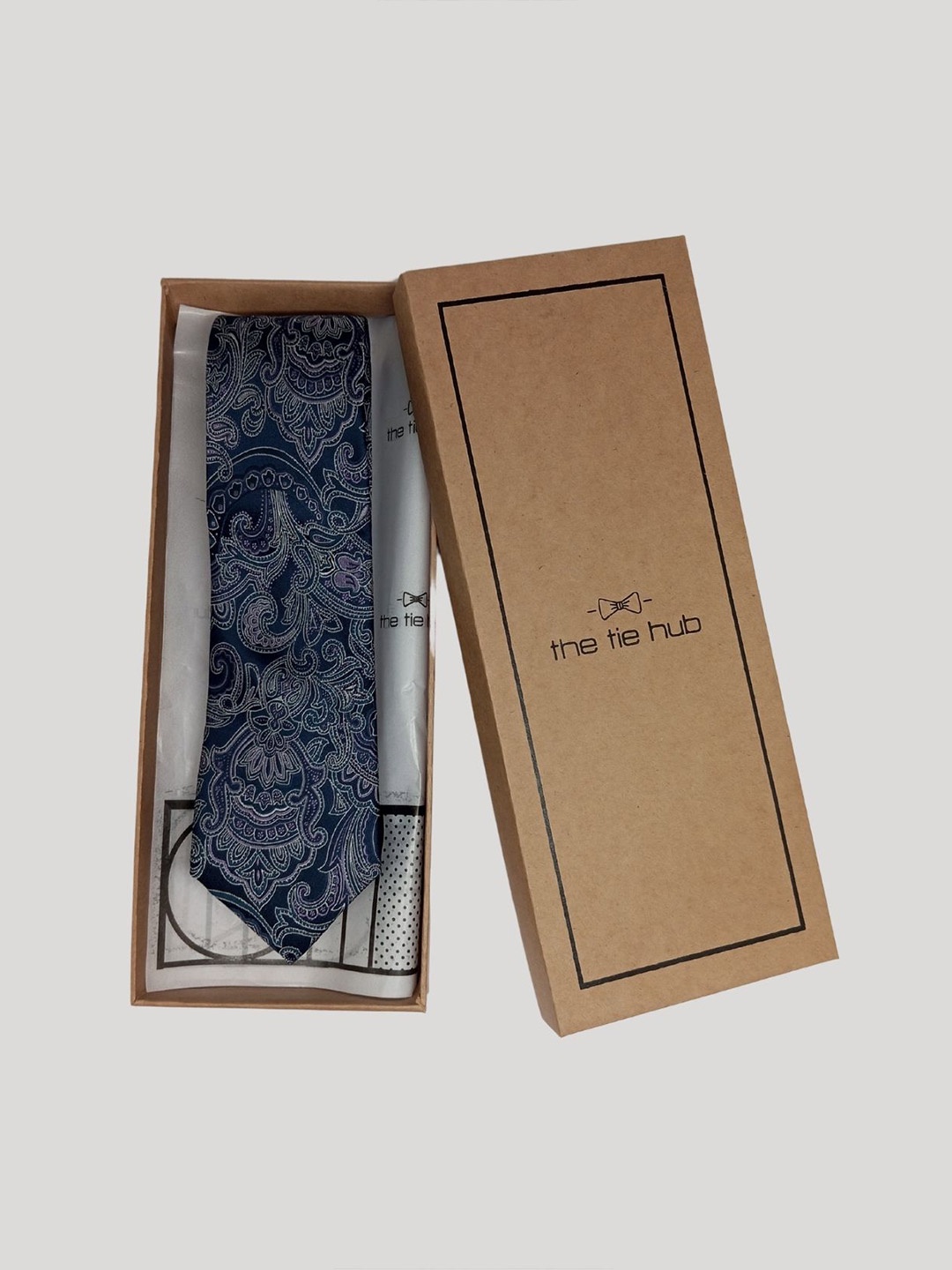 

The Tie Hub Men Paisley Woven Design Silk Broad Tie, Blue