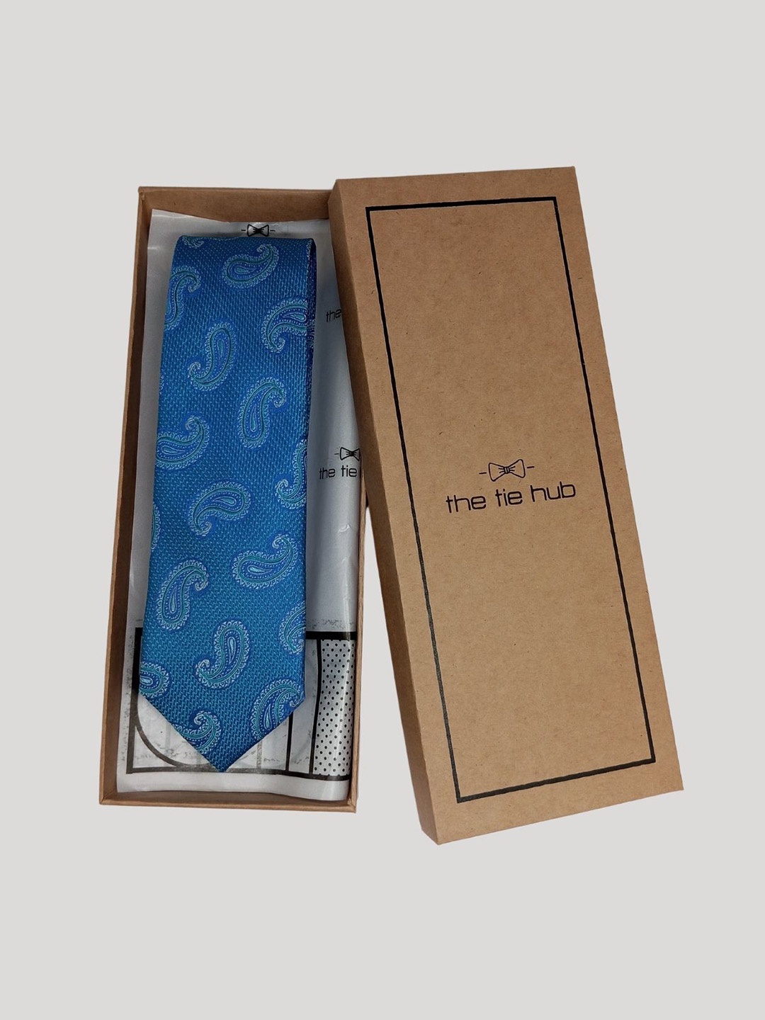 

The Tie Hub Men Paisley Printed Silk Broad Tie, Blue