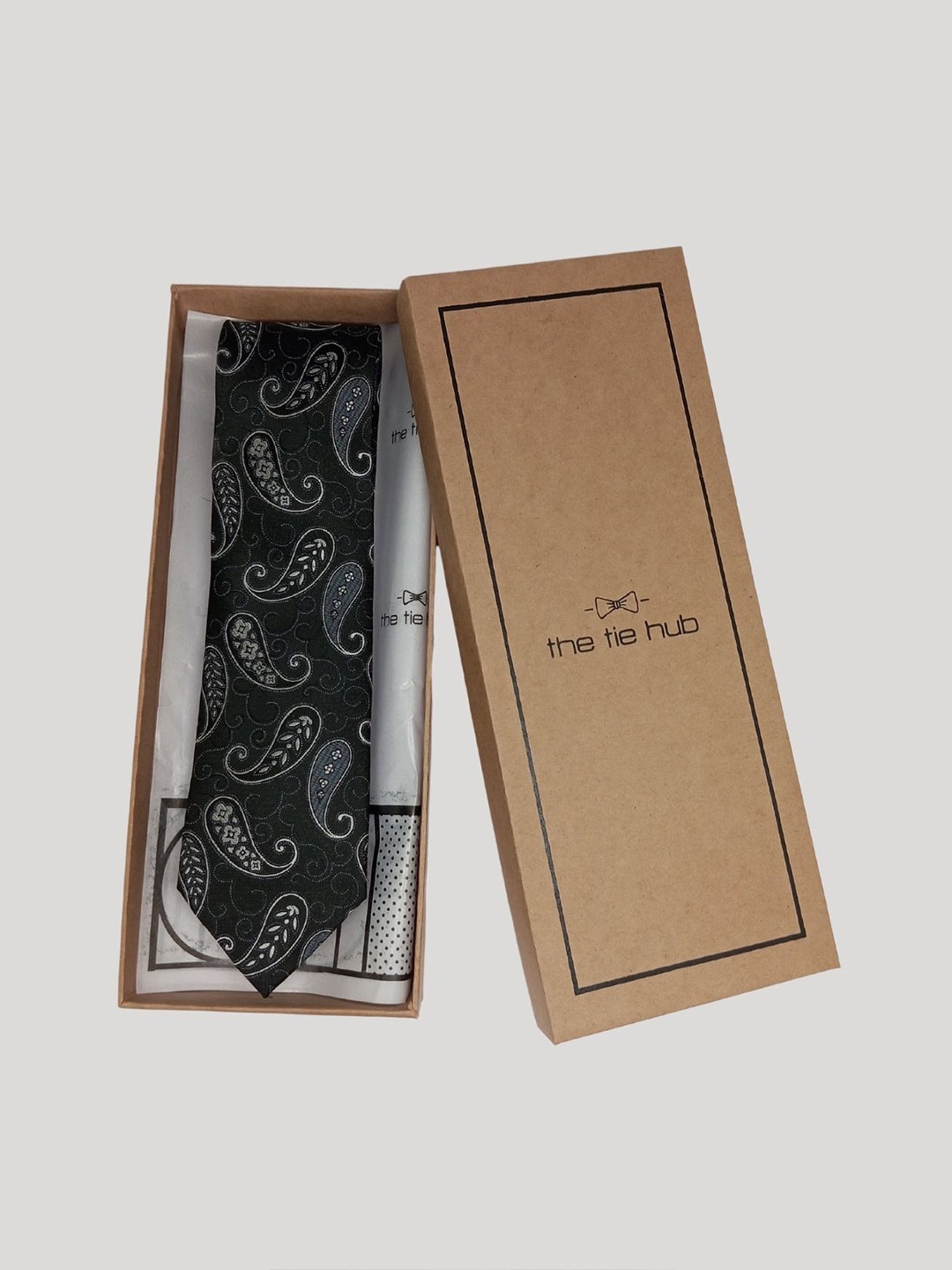 

The Tie Hub Men Paisley Woven Silk Design Broad Tie, Black