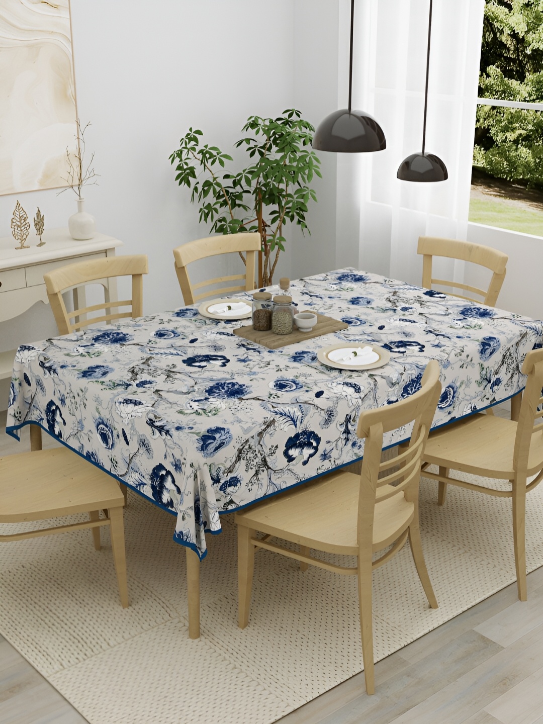 

Clasiko Blue & Grey Floral Cotton 6-Seater Table Cover