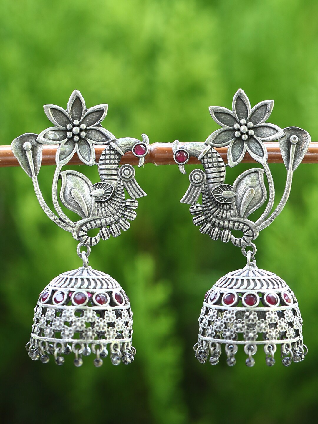 

Sangria Silver-Plated Oxidised Jhumkas