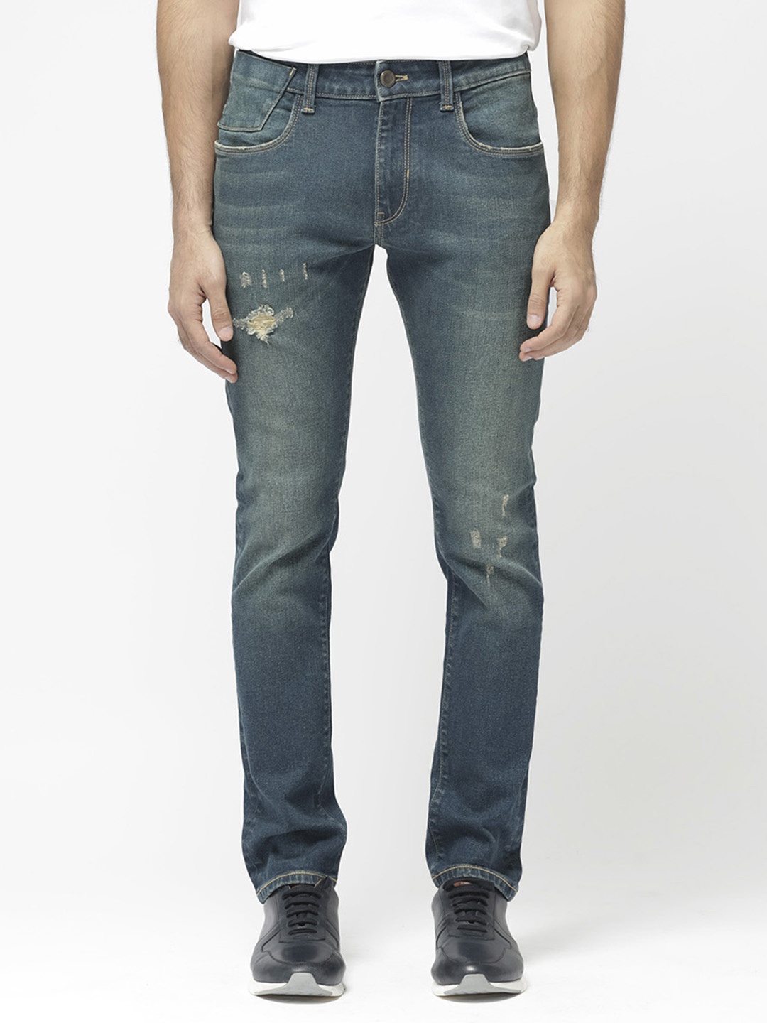 

RARE RABBIT Men Coro Mid-Rise Slim Fit Stretchable Cotton Jeans, Blue