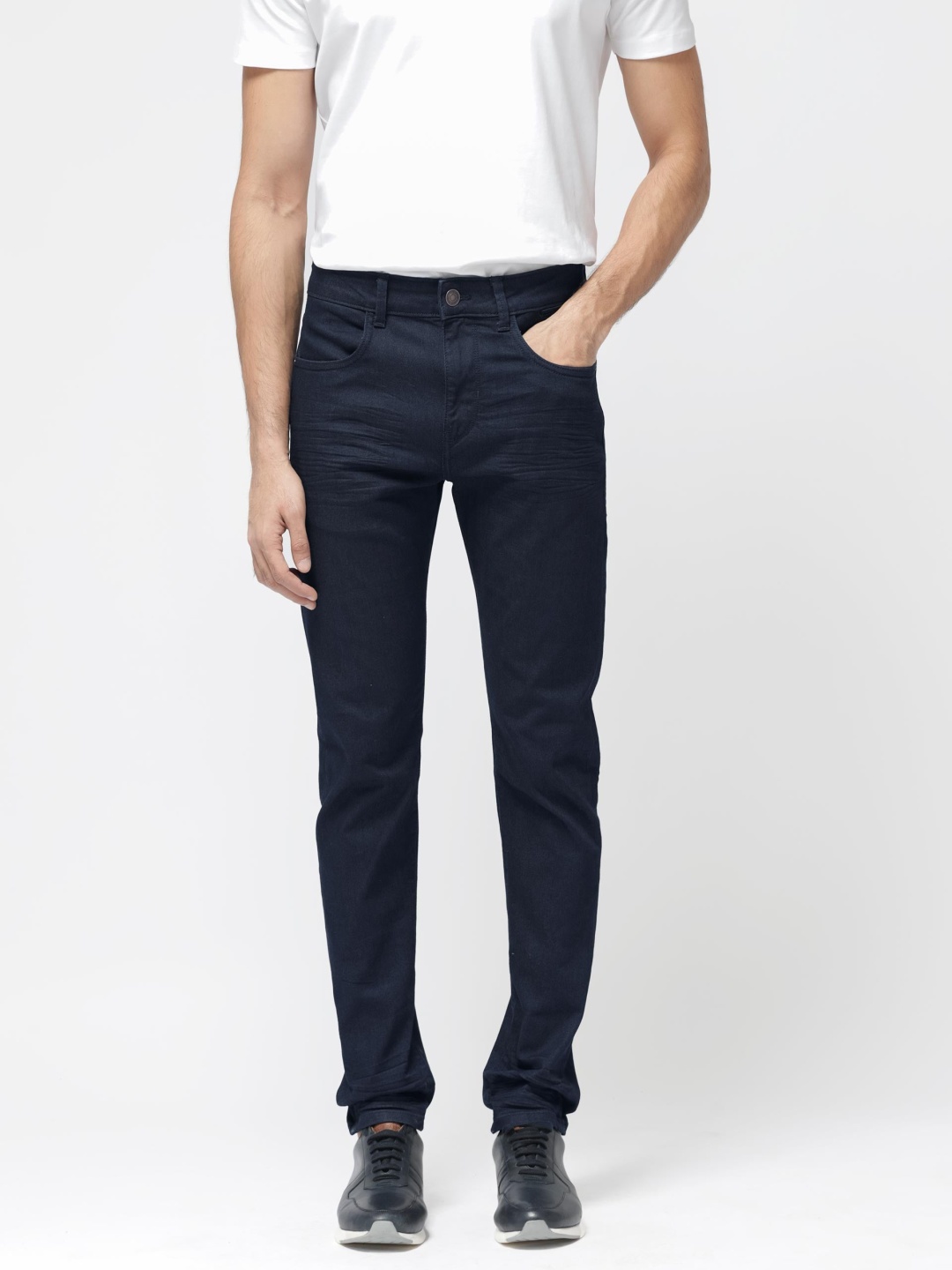 

RARE RABBIT Men Kiel Regular Fit Mid-Rise Stretchable Cotton Jeans, Navy blue