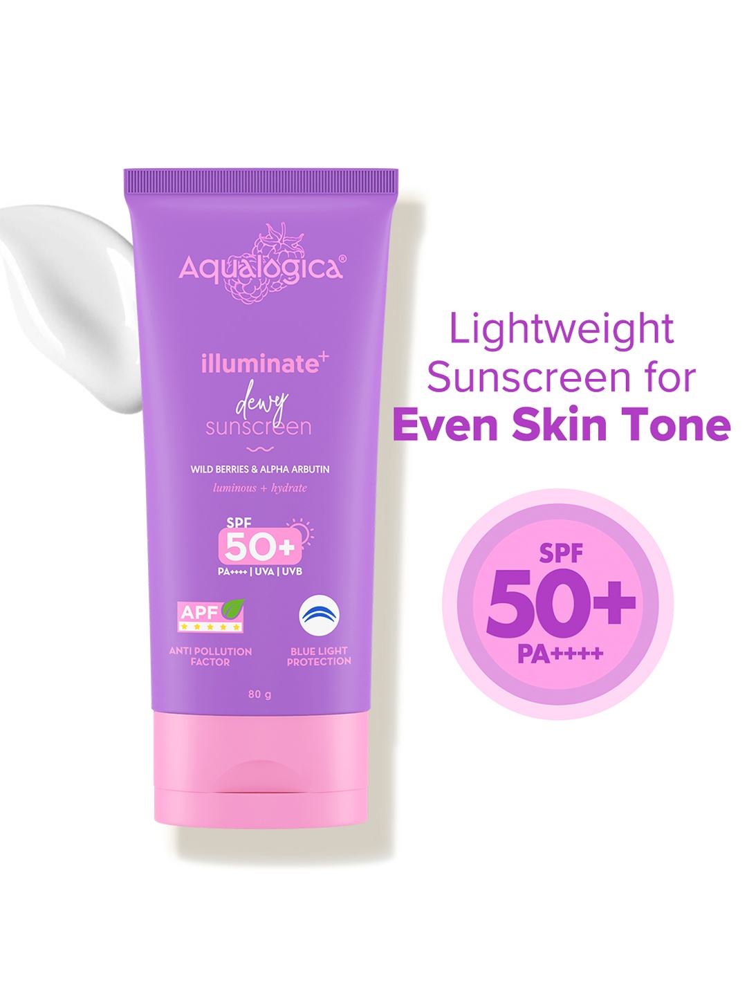 

Aqualogica Illuminate+ Dewy Sunscreen SPF 50+ PA++++ - 80g, Purple