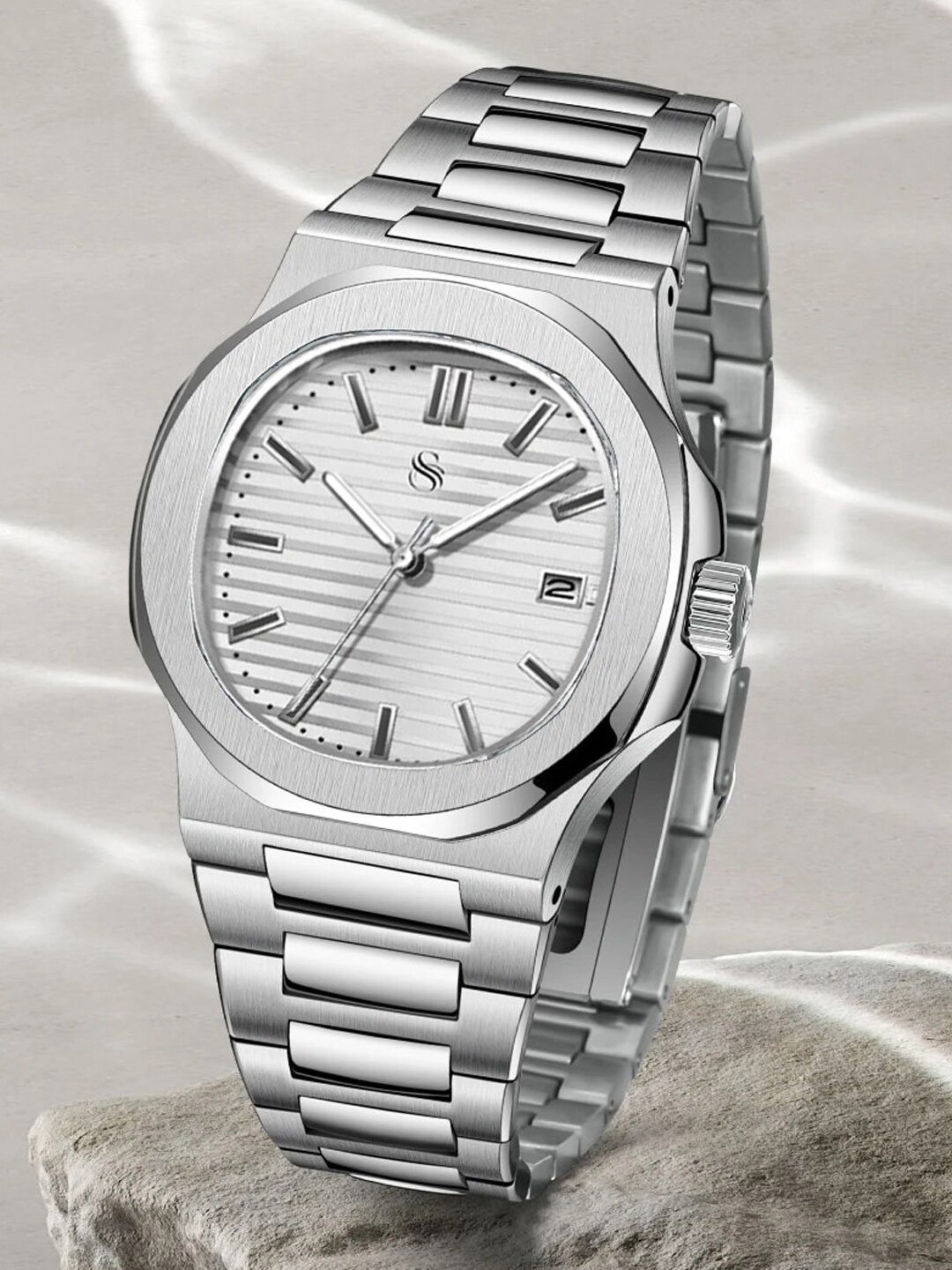Shocknshop Men Stainless Steel Bracelet Style Straps Analogue Chronograph Watch W85WHITE, Silver
