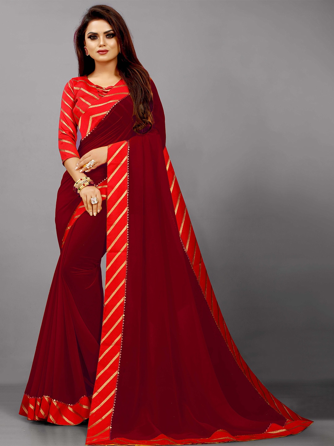 

Flip The Style Woven Design Zari Pure Georgette Bhagalpuri Saree, Maroon