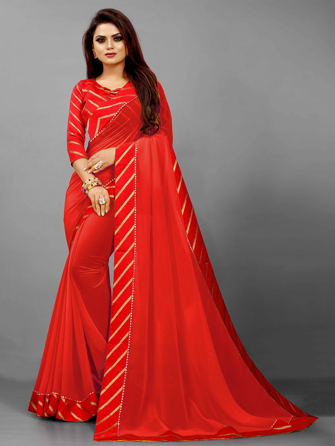 

Flip The Style Woven Design Zari Pure Georgette Bhagalpuri Saree, Red