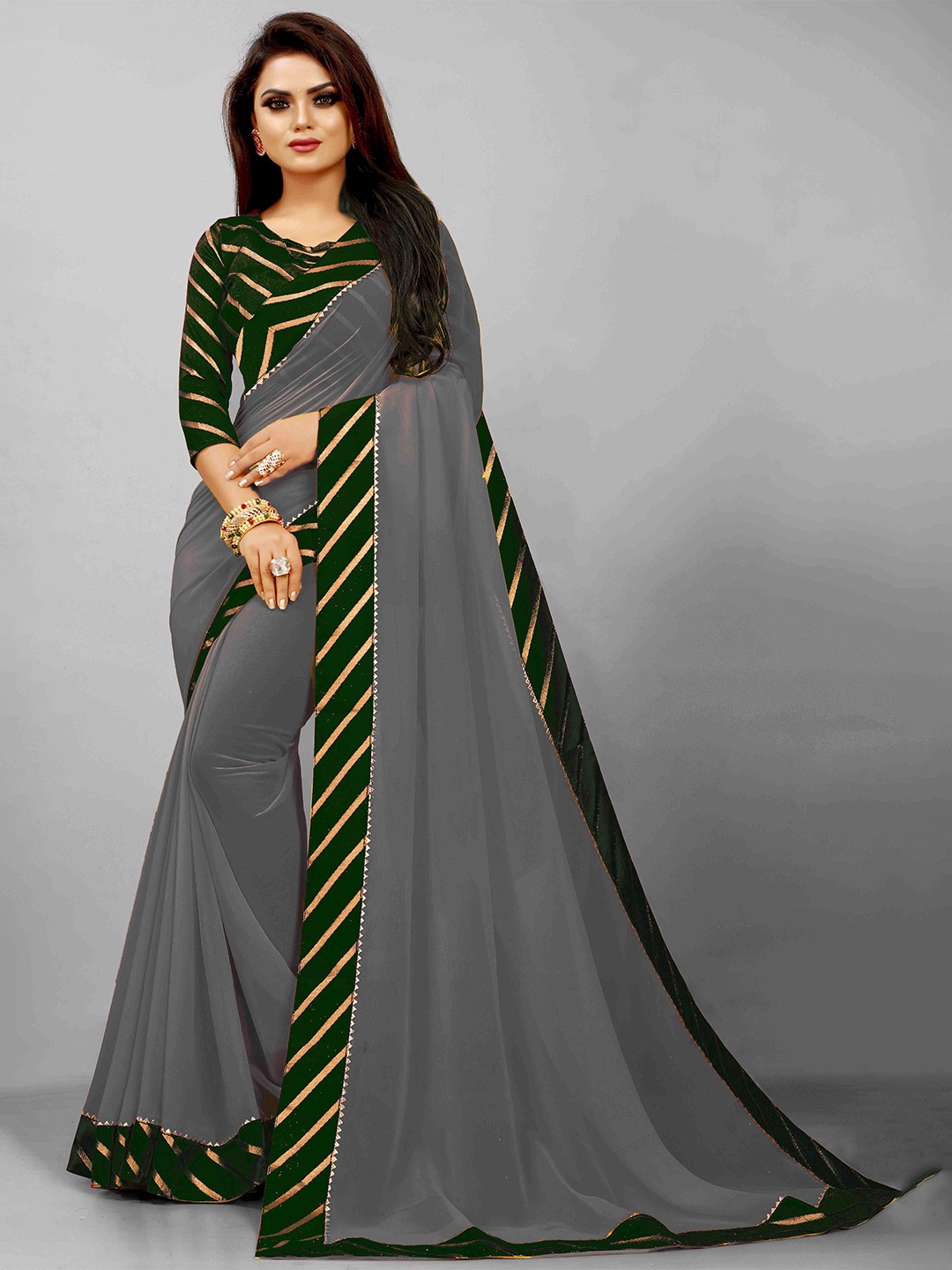 

Flip The Style Grey & Black Zari Pure Georgette Bhagalpuri Saree