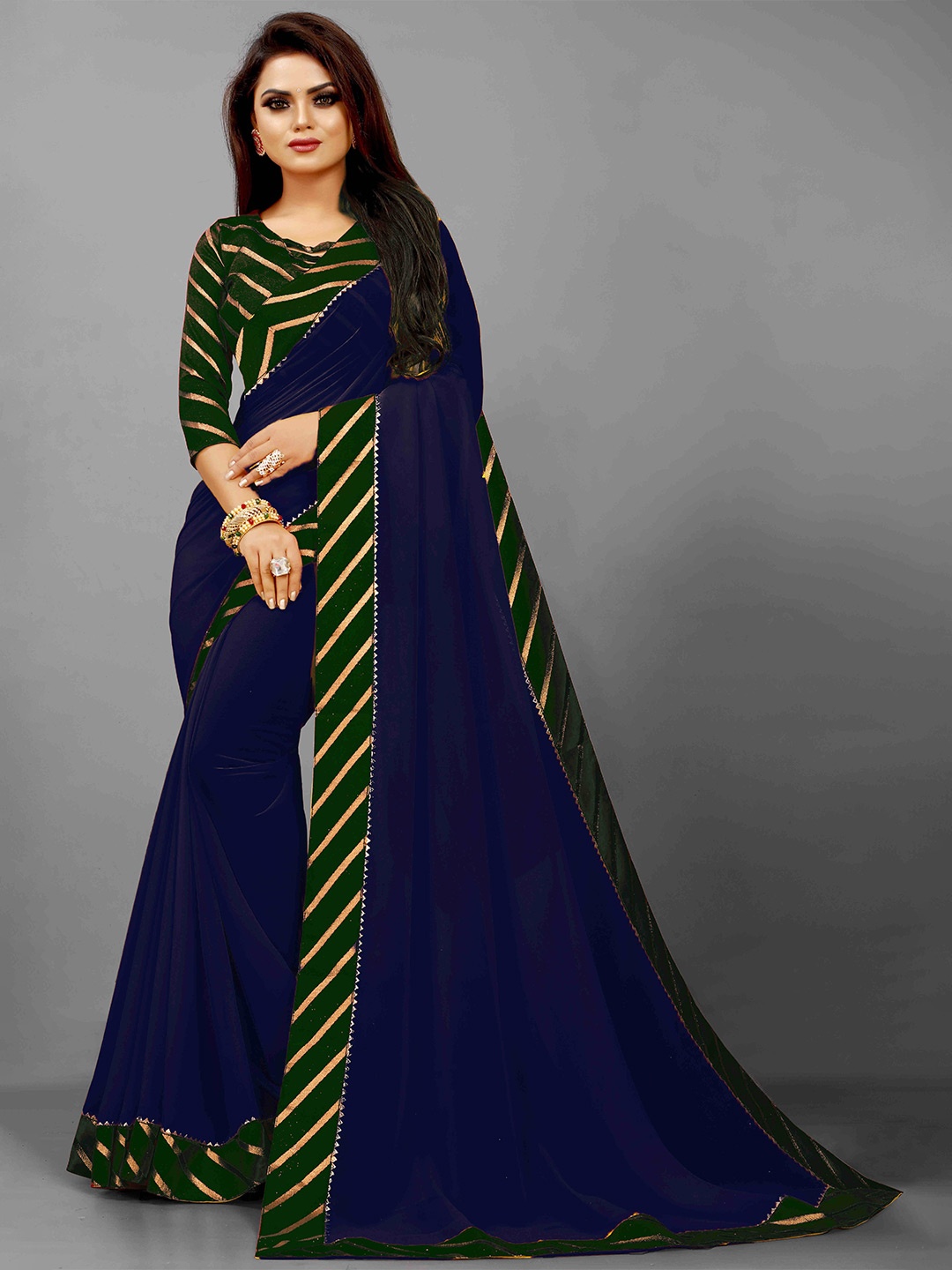 

Flip The Style Zari Pure Georgette Bhagalpuri Saree, Navy blue