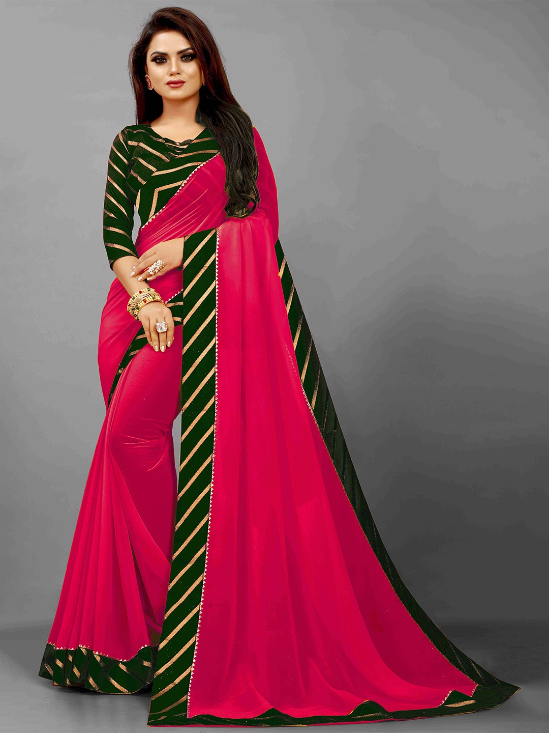 

Flip The Style Zari Pure Georgette Bhagalpuri Saree, Pink