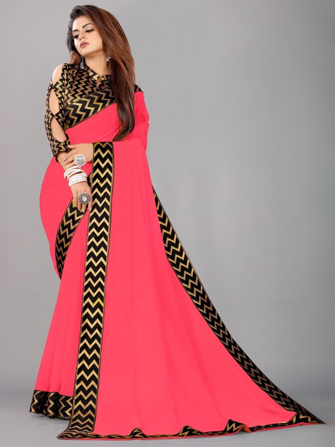 

Flip The Style Pure Georgette Bhagalpuri Saree, Pink