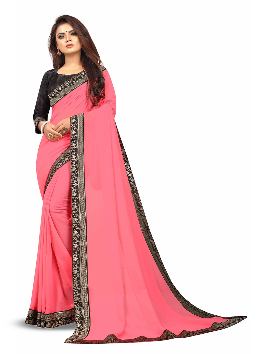 

Flip The Style Zari Pure Chiffon Bhagalpuri Saree, Pink