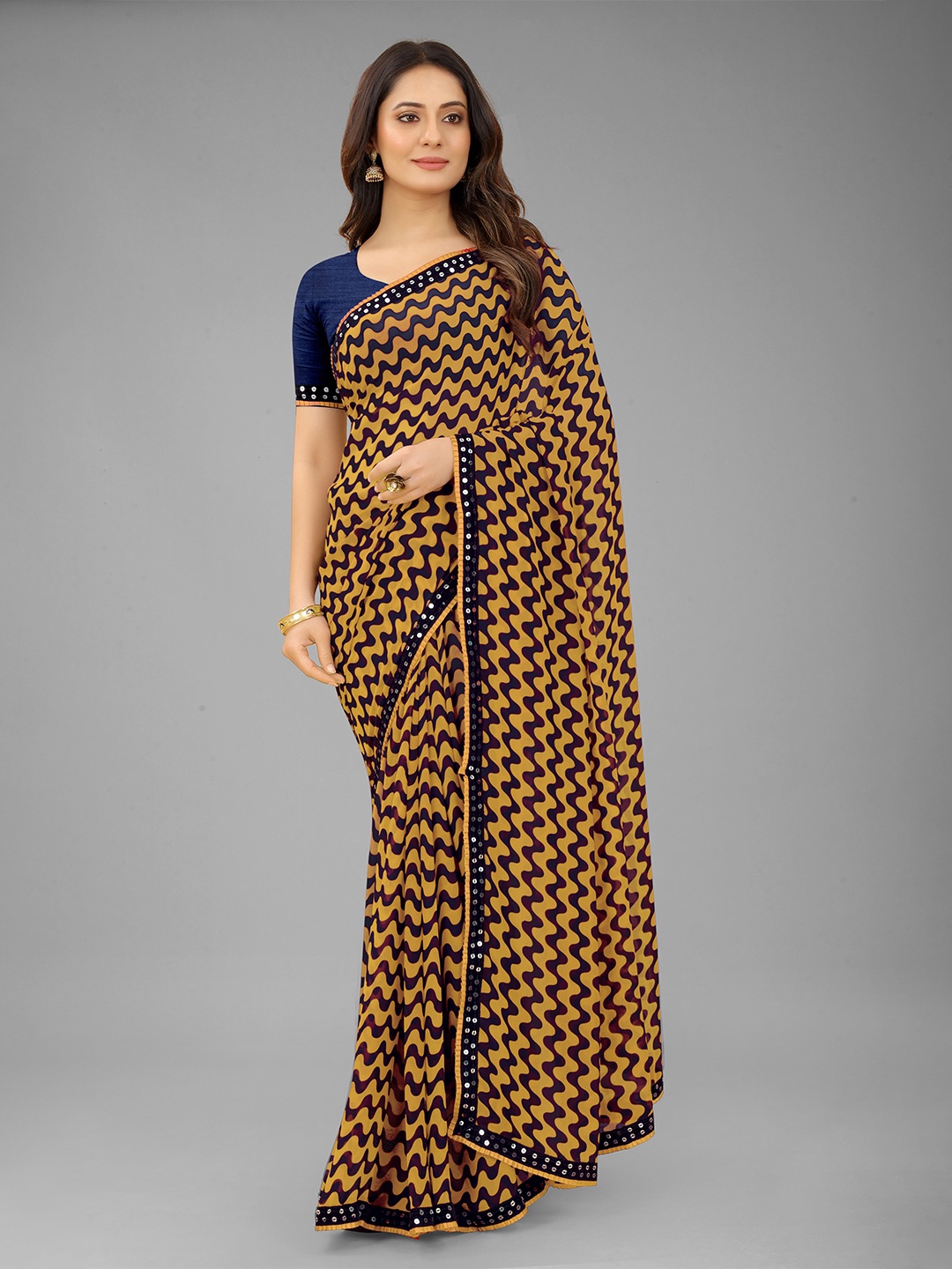 

Flip The Style Abstract Printed Sequinned Saree, Yellow