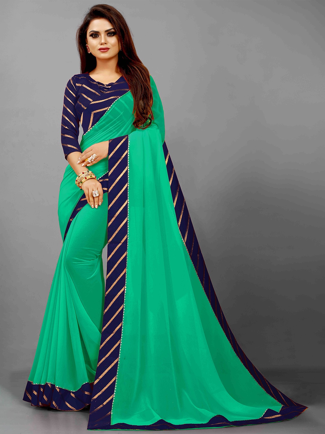 

Flip The Style Pure Georgette Bhagalpuri Saree, Sea green