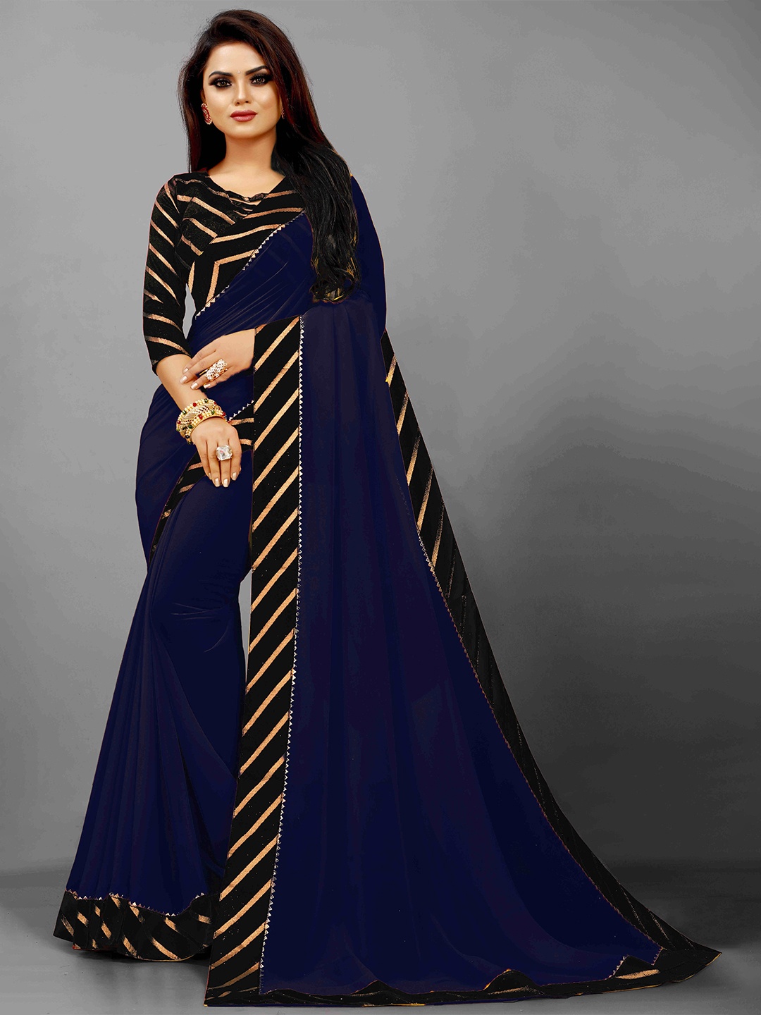 

Flip The Style Pure Georgette Gotta Patti Bhagalpuri Saree, Navy blue
