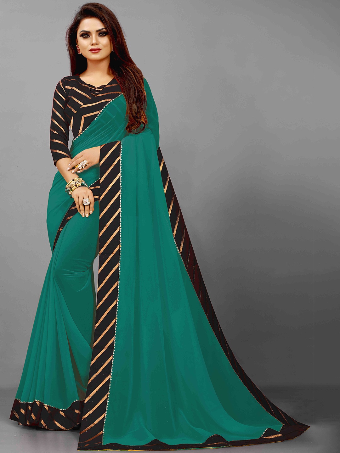 

Flip The Style Green & Black Pure Georgette Bhagalpuri Saree