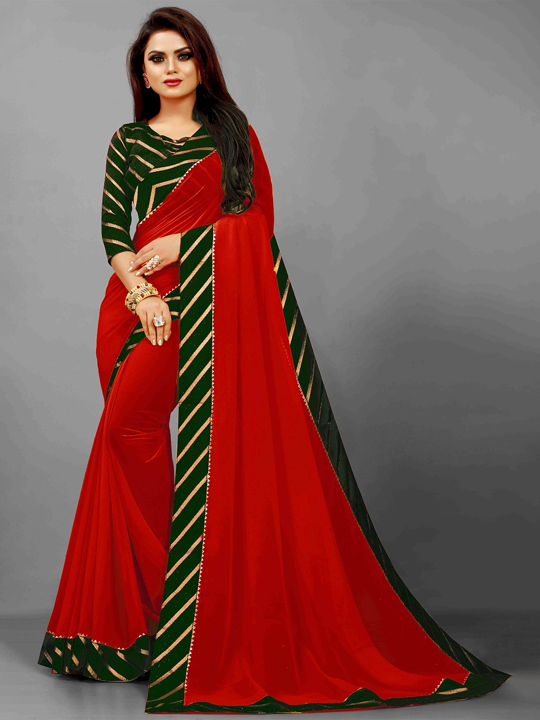 

Flip The Style Embellished Embroidered Pure Georgette Bhagalpuri Saree, Red