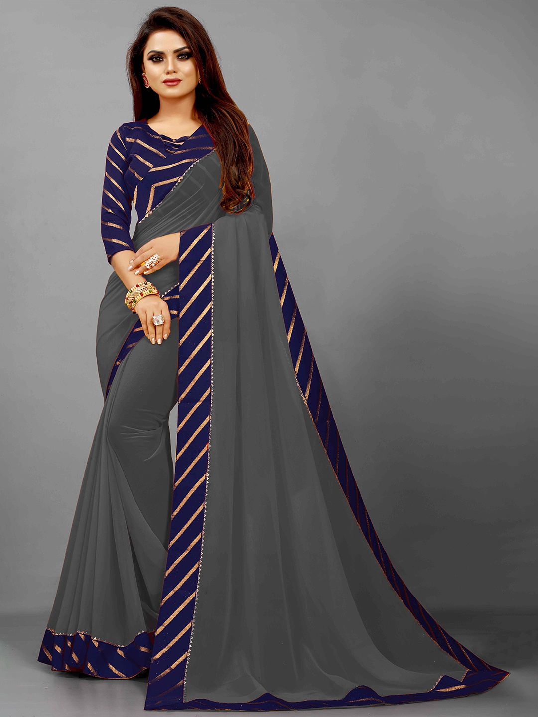 

Flip The Style Pure Georgette Bhagalpuri Saree, Grey