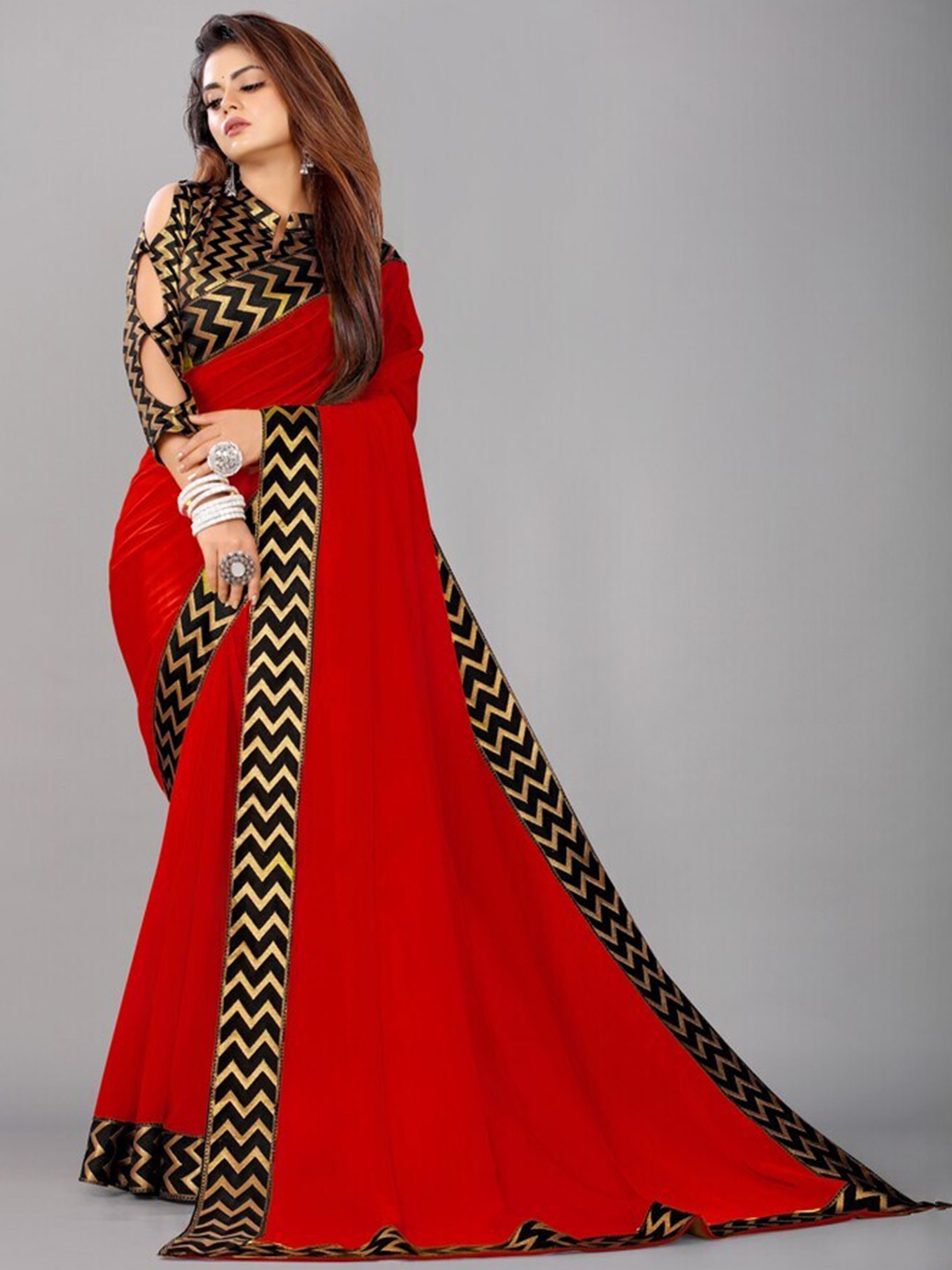 

Flip The Style Zari Pure Georgette Bhagalpuri Saree, Red