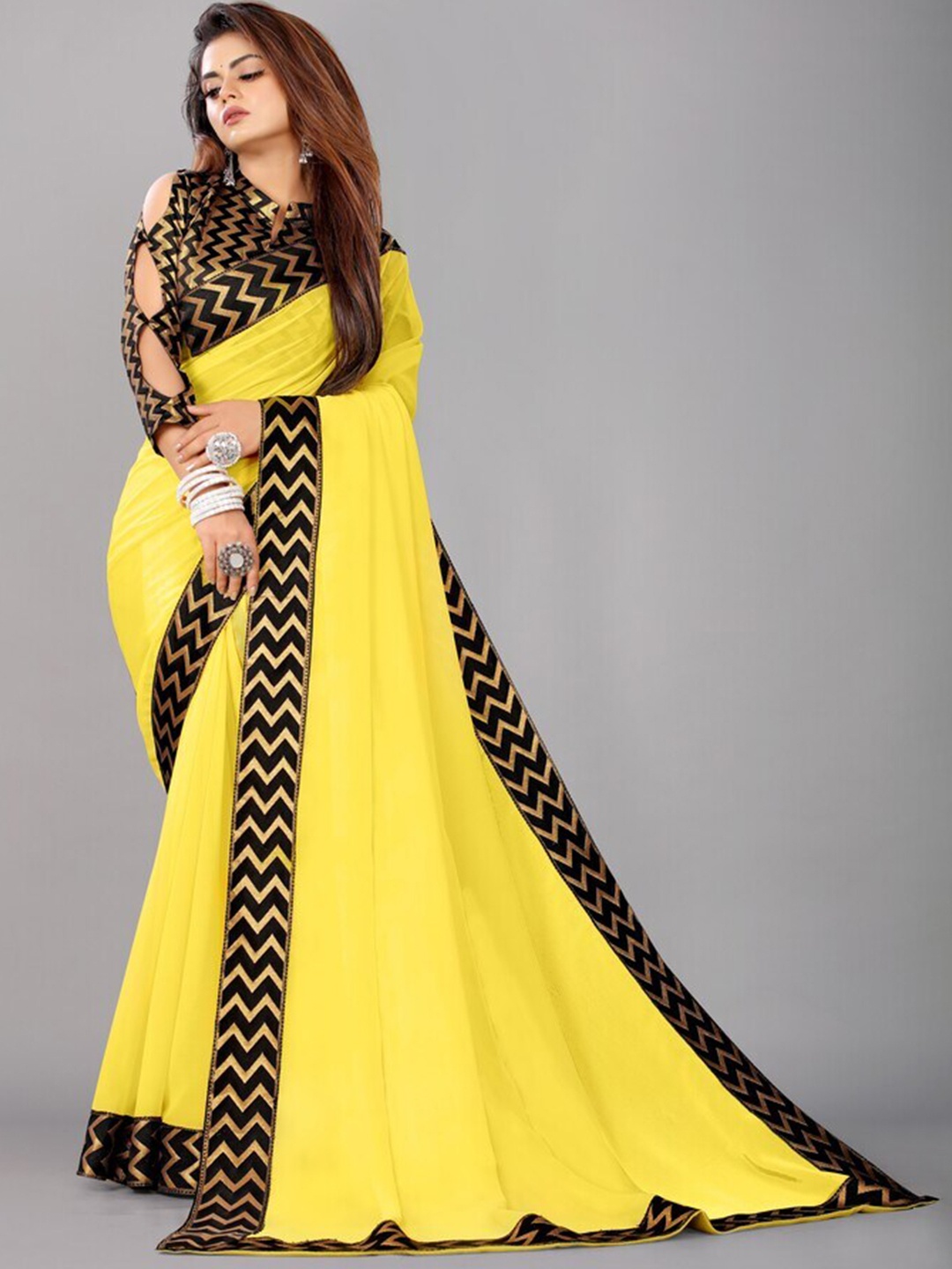 

Flip The Style Zari Pure Georgette Bhagalpuri Saree, Yellow