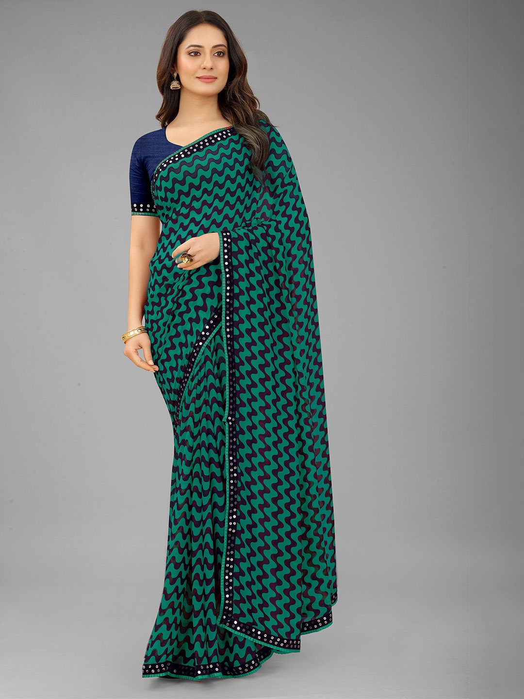 

Flip The Style Sequinned Pure Georgette Leheriya Saree, Blue
