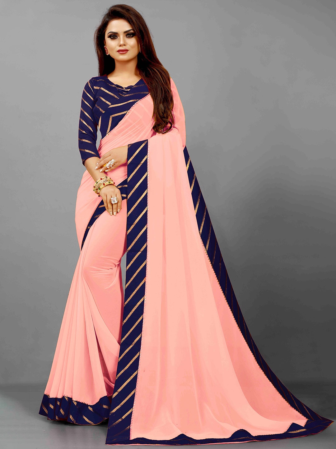 

Flip The Style Woven Design Pure Georgette Zari Bhagalpuri Saree, Peach