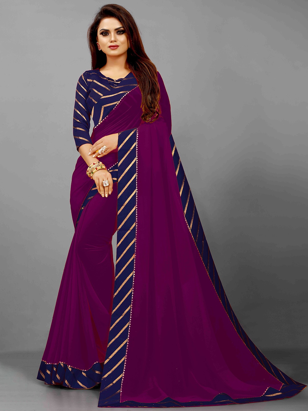 

Flip The Style Woven Design Zari Pure Georgette Bhagalpuri Saree, Purple