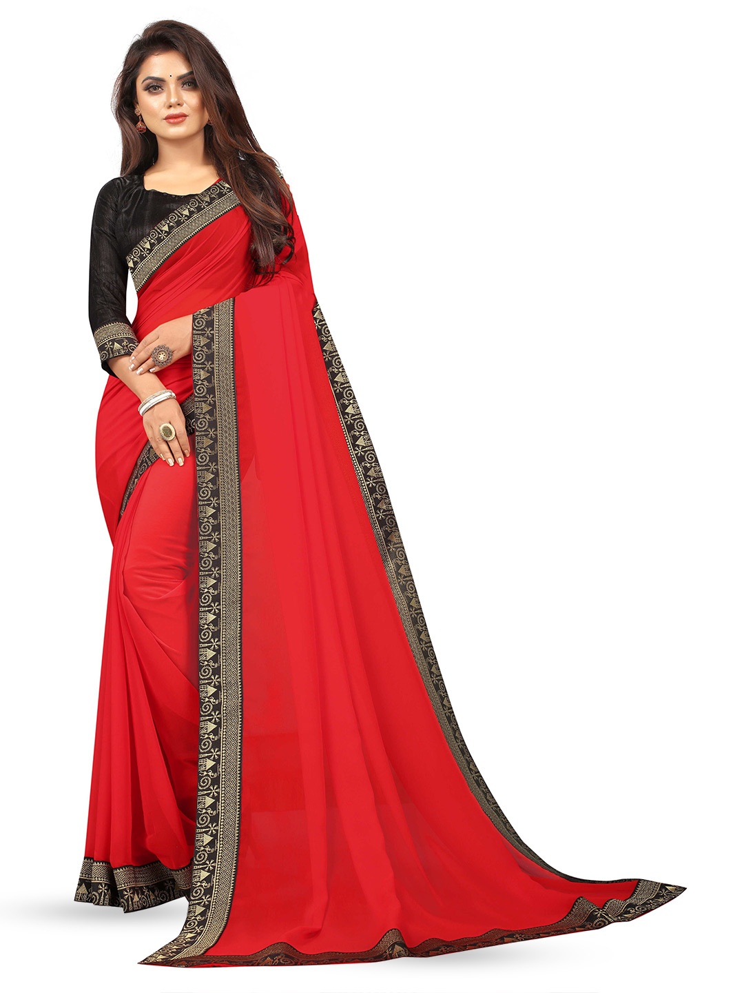 

Flip The Style Woven Design Zari Pure Chiffon Bhagalpuri Saree, Red