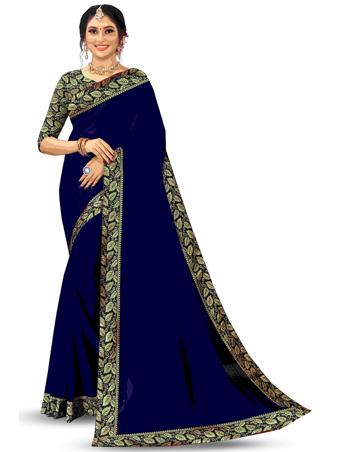 

Flip The Style Zari Pure Georgette Bhagalpuri Saree, Navy blue