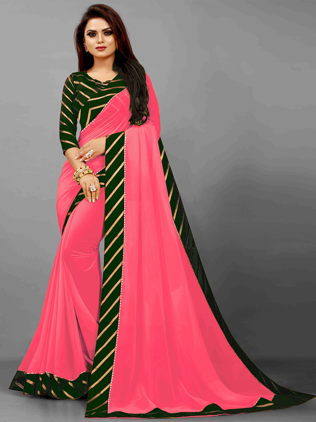 

Flip The Style Zari Pure Georgette Bhagalpuri Saree, Pink