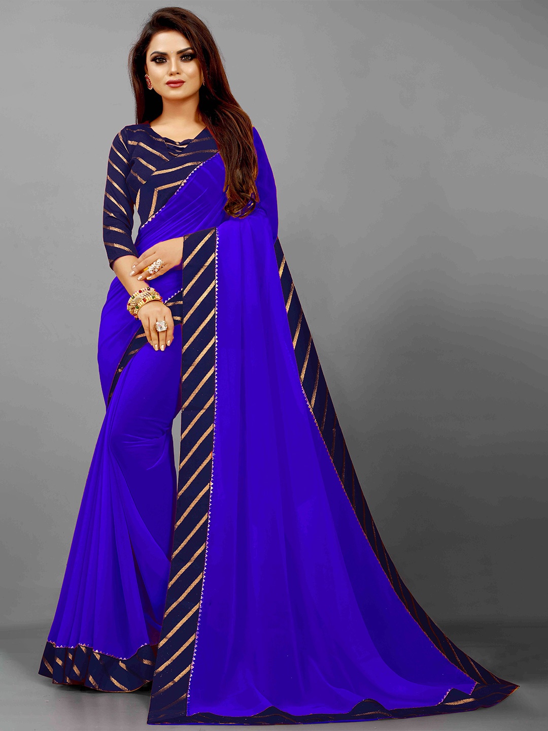 

Flip The Style Zari Pure Georgette Bhagalpuri Saree, Blue