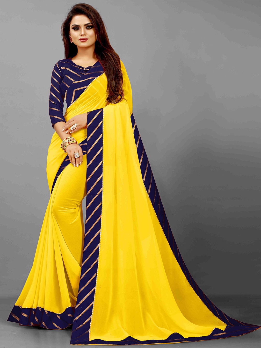 

Flip The Style Woven Design Zari Pure Georgette Bhagalpuri Saree, Yellow
