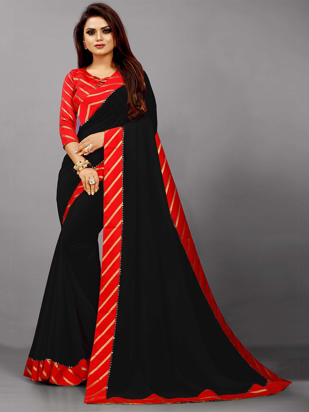 

Flip The Style Zari Pure Georgette Saree, Black