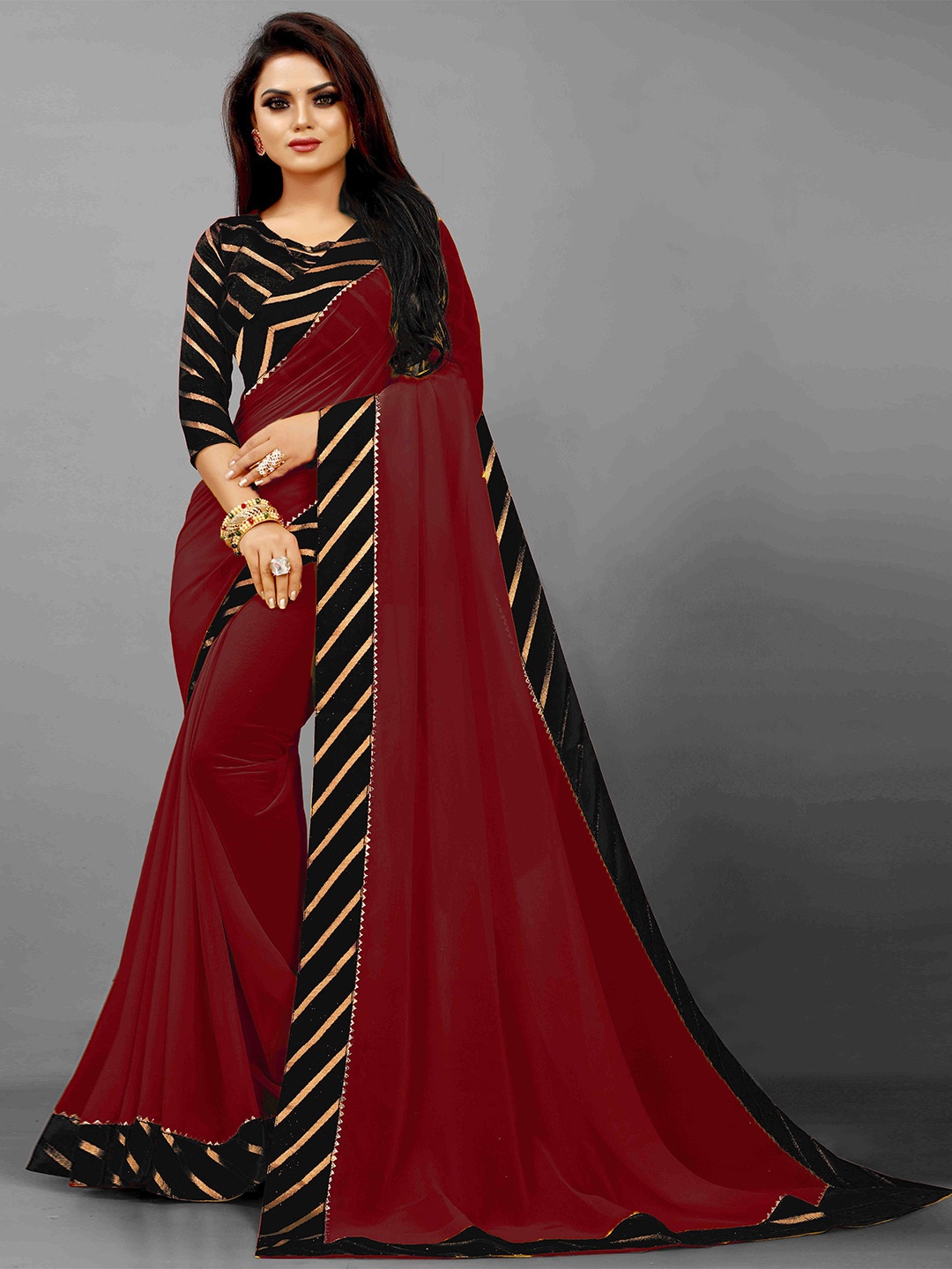 

Flip The Style Embellished Pure Georgette Bhagalpuri Saree, Maroon
