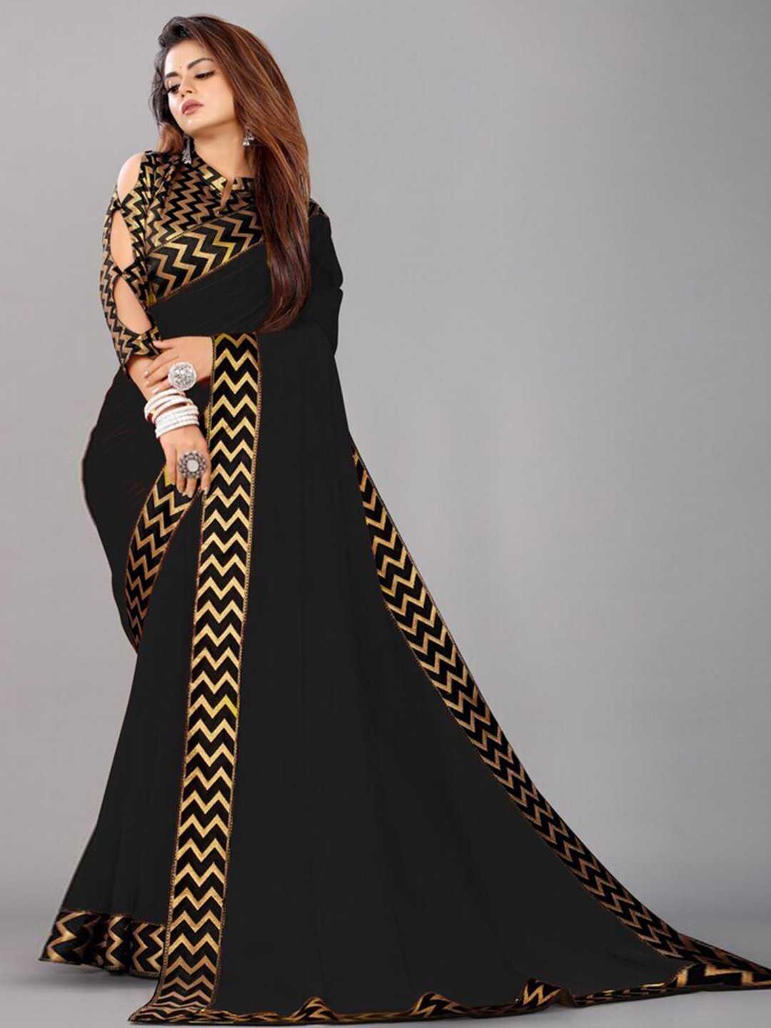 

Flip The Style Black & GoldToned Zari Pure Georgette Bhagalpuri Saree