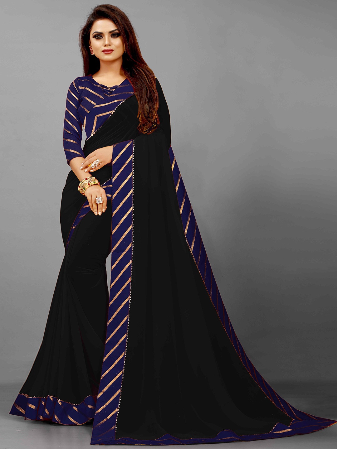 

Flip The Style Black & Purple Zari Pure Georgette Bhagalpuri Saree