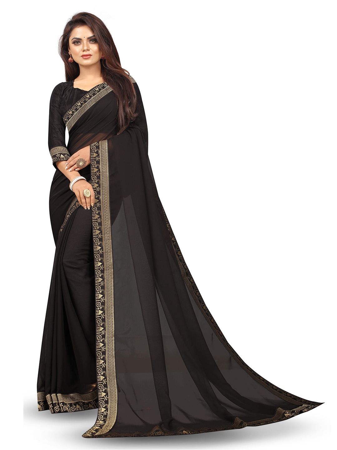 

Flip The Style Woven Design Pure Chiffon Bhagalpuri Saree, Black