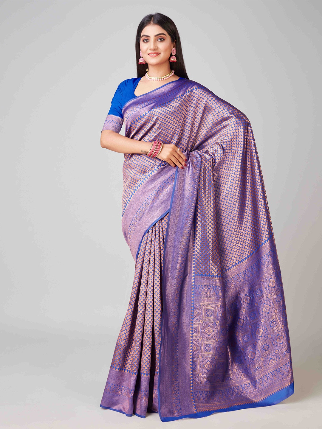 

KALINI Ethnic Motifs Woven Design Zari Detail Banarasi Saree, Purple