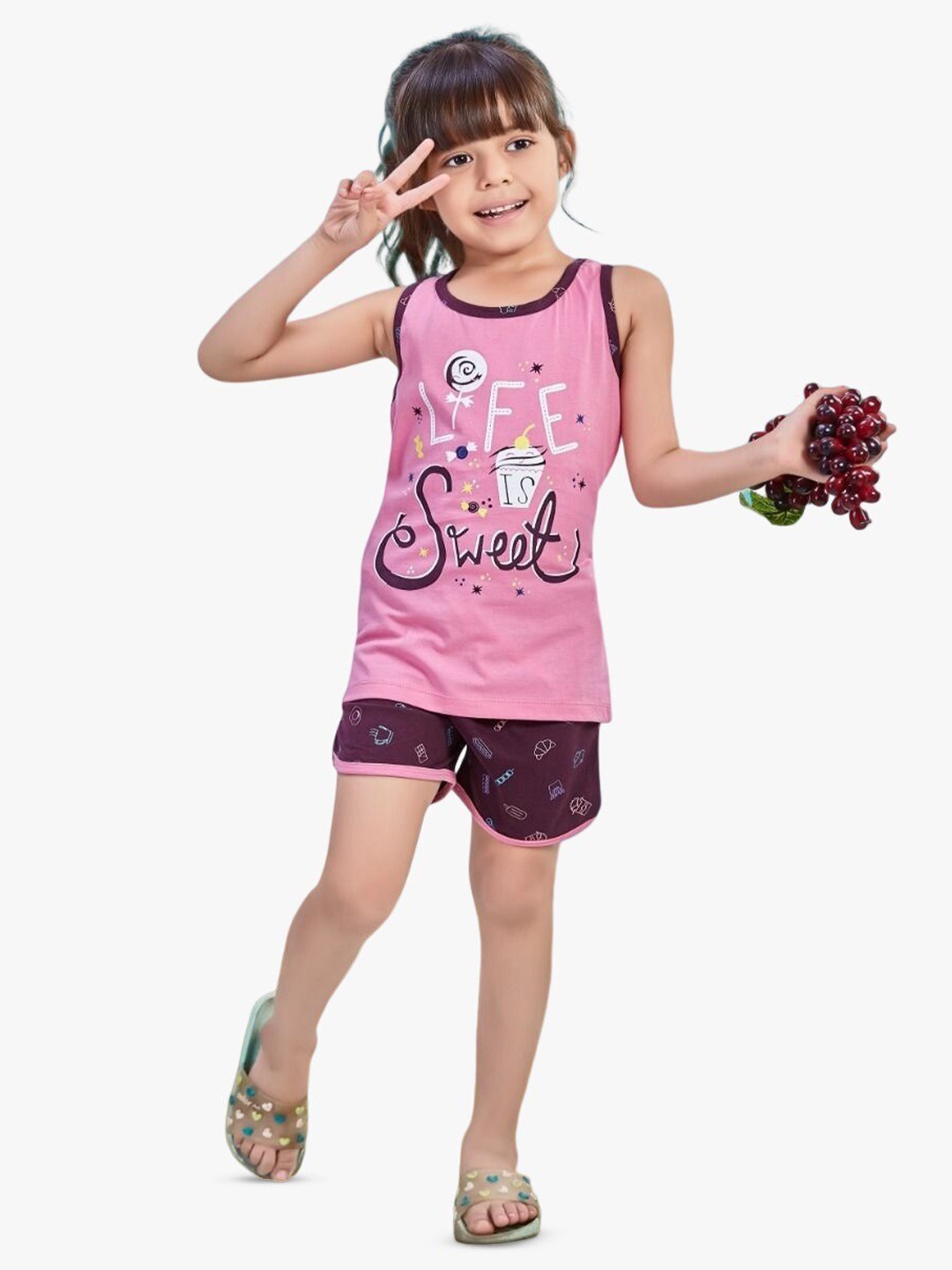 

BAESD Girls Printed Pure Cotton Top with Shorts, Pink