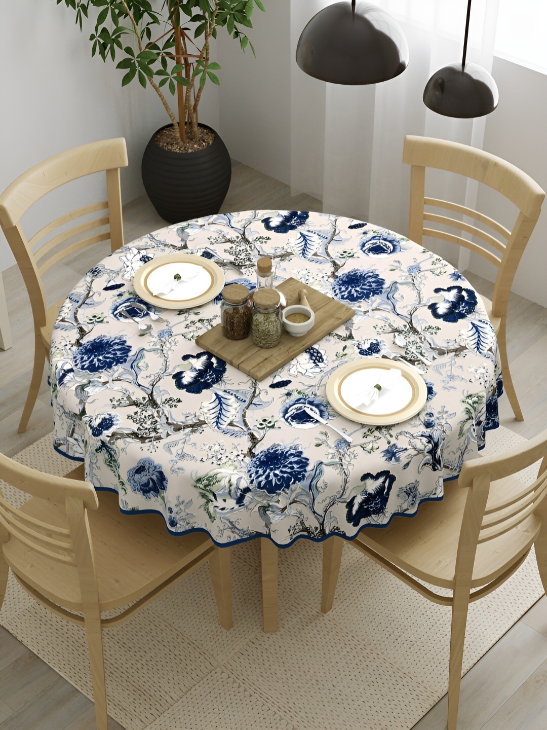 

Clasiko Blue Floral Cotton Round 4-Seater Table Cover