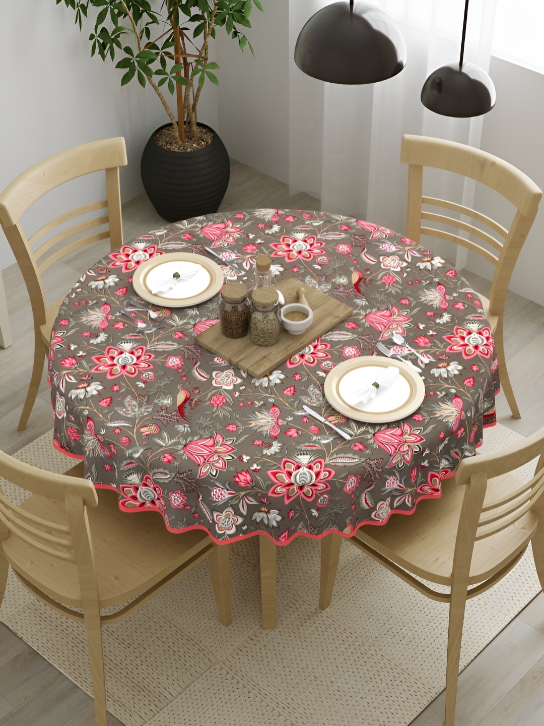 

Clasiko Pink Floral Cotton Round 4-Seater Table Cover