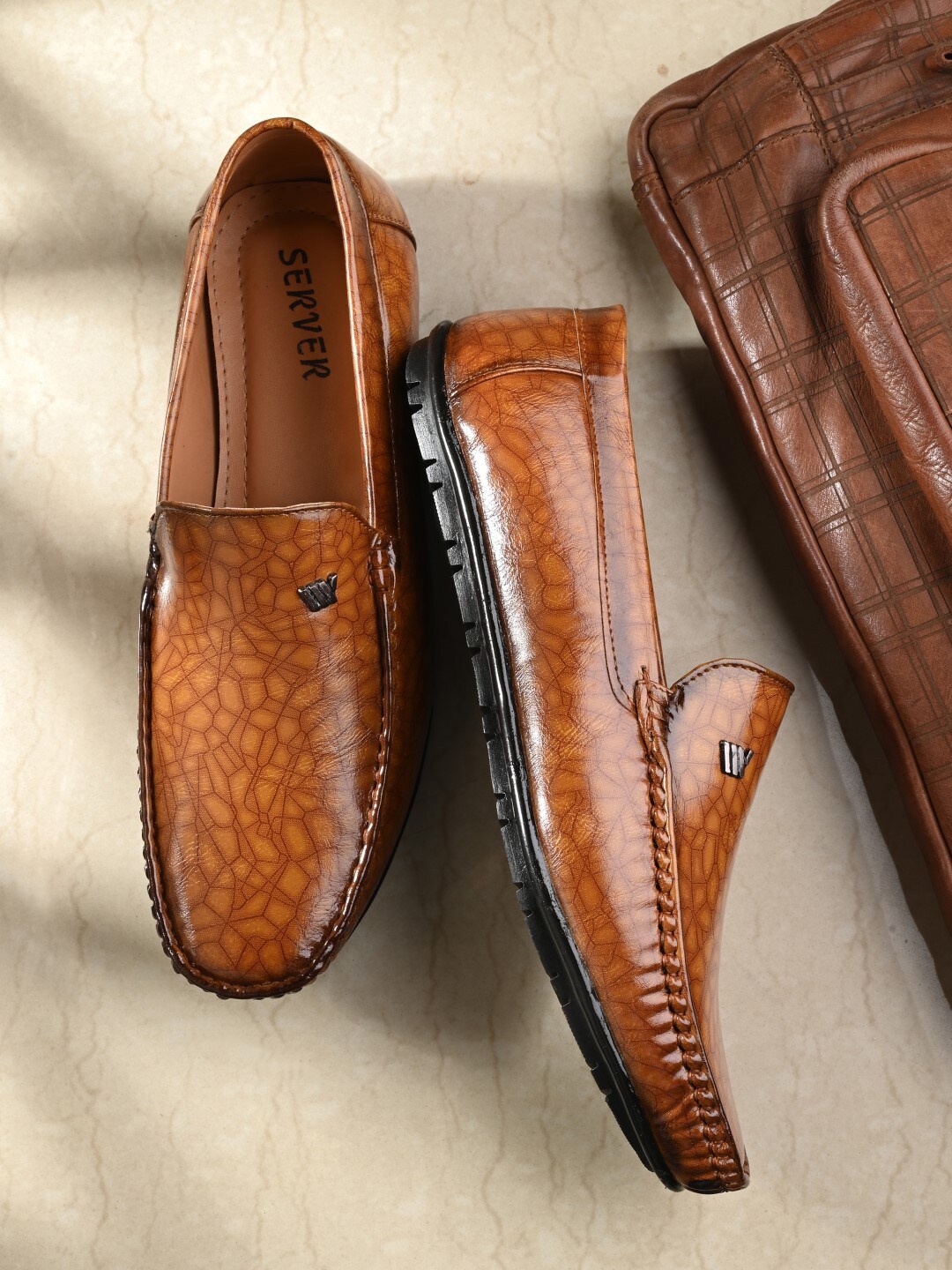 

SERVER Men Textured Comfort Insole Slip-On Loafers, Tan
