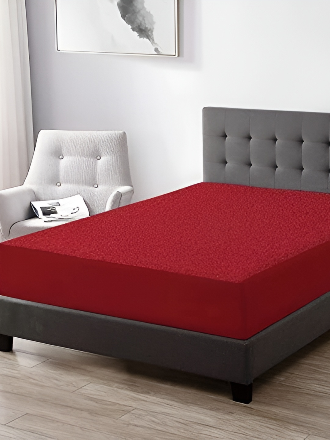 

RF RELAXFEEL Maroon Fitted King Size Cotton Water Resistant Mattress Protector