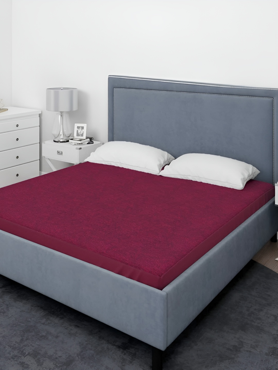 

RF RELAXFEEL Maroon Cotton Water Resistant Fitted King Size Mattress Protector